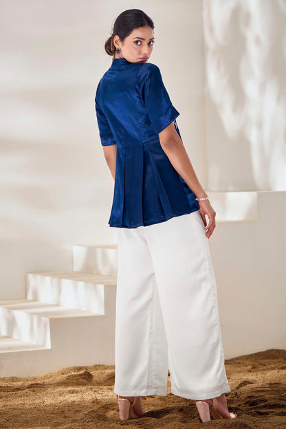 Navy Blue Colour Hand Work Pure Gaji Silk Top VSTP1080907