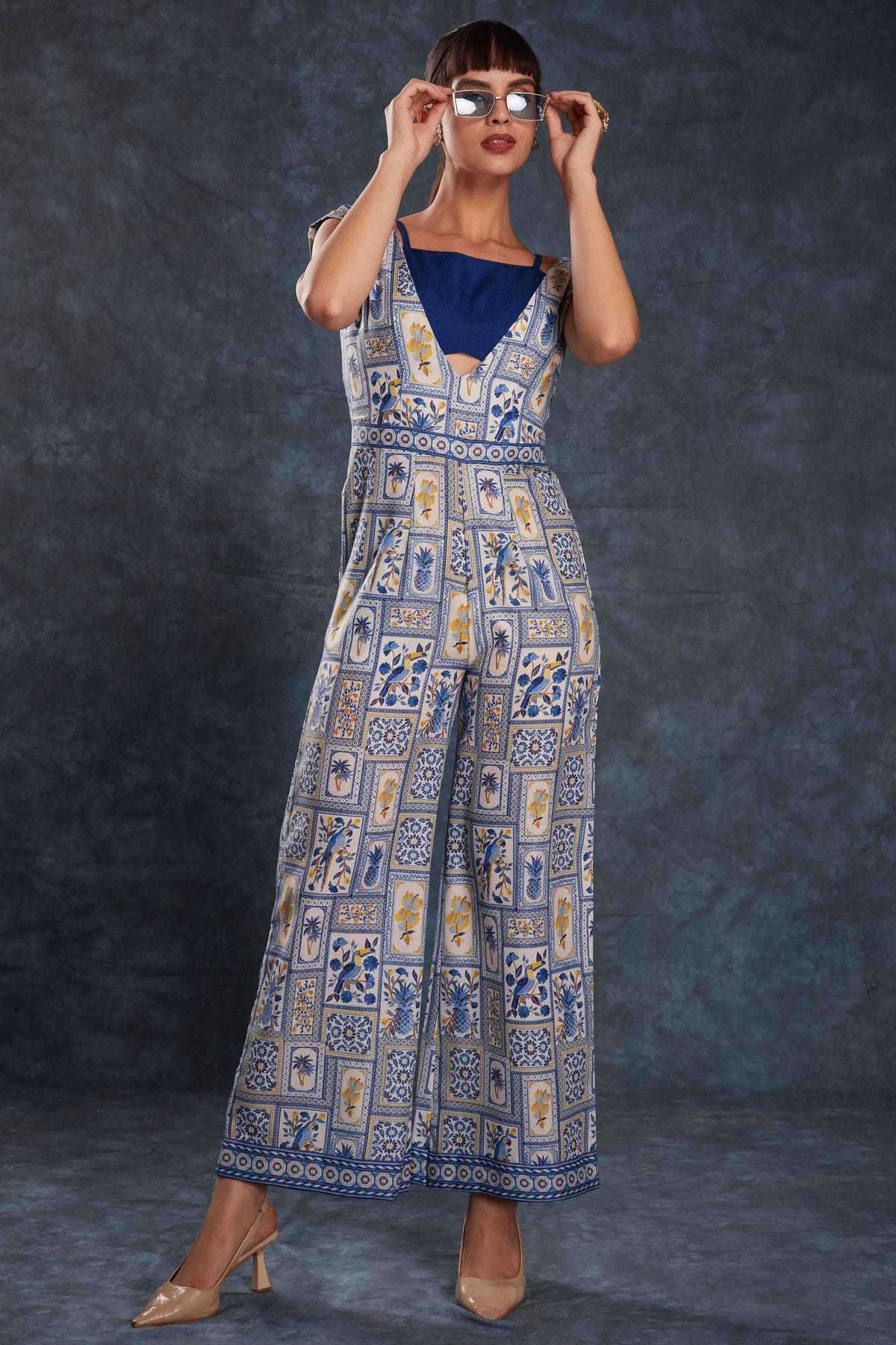 Navy Blue Colour Linen Co-Ord Set VSTP1080944