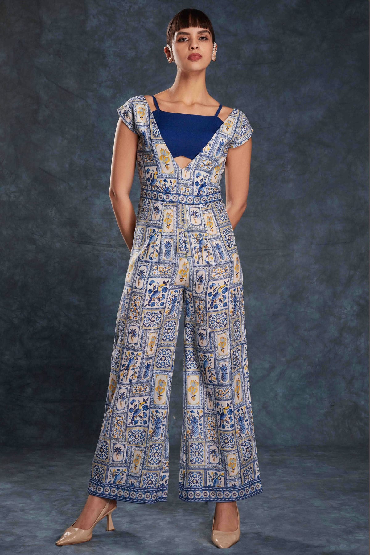 Navy Blue Colour Linen Co-Ord Set VSTP1080944