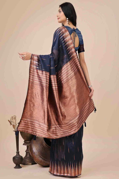 Navy Blue Colour Linen Cotton Woven Traditional Sarees VSSD1113778