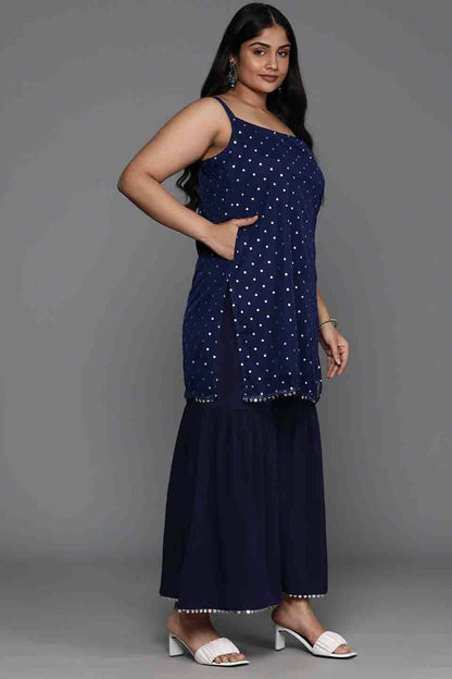 Navy Blue Colour Net Stitched Sharara Suit VSSS1113801