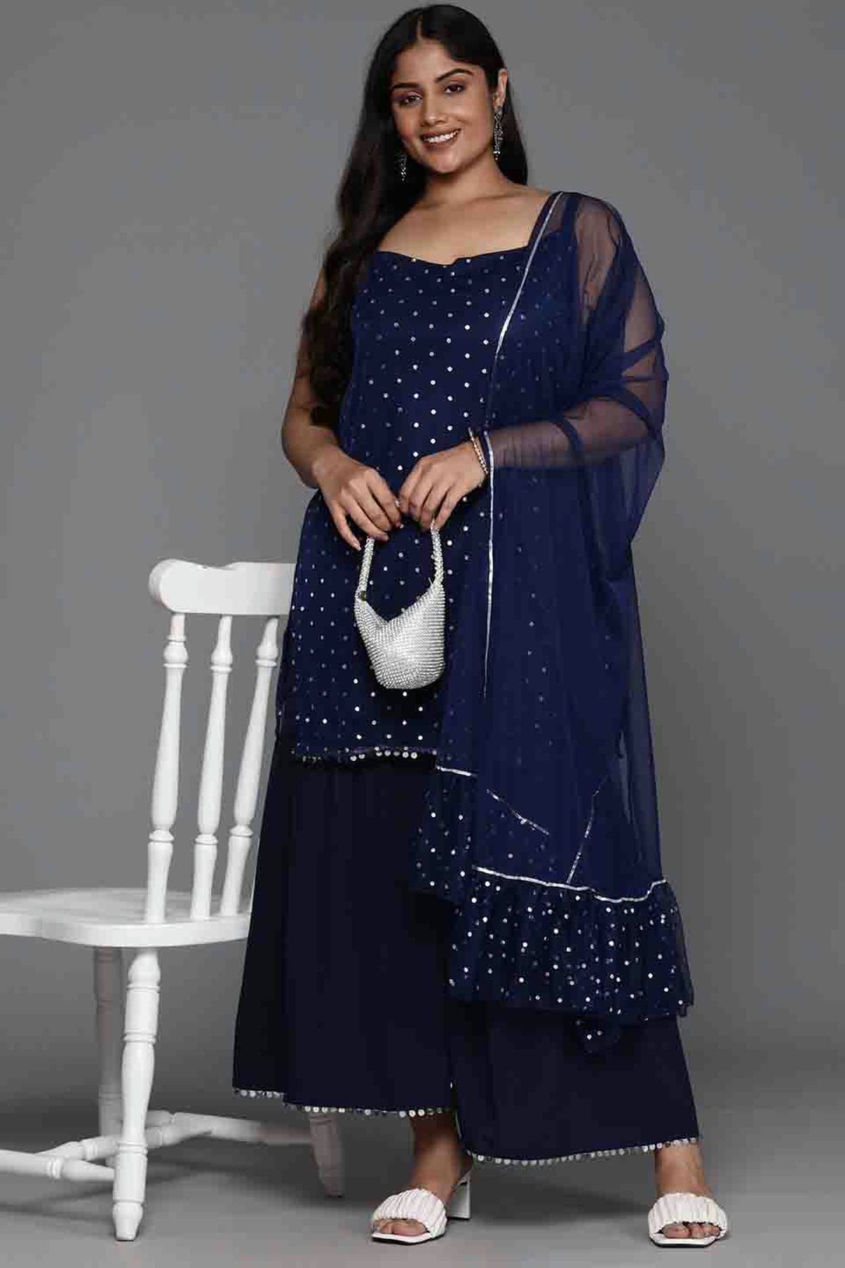 Navy Blue Colour Net Stitched Sharara Suit VSSS1113801