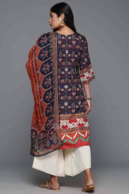 Navy Blue Colour Poly Crepe Stitched Palazzo Pant Suit VSSS1113798