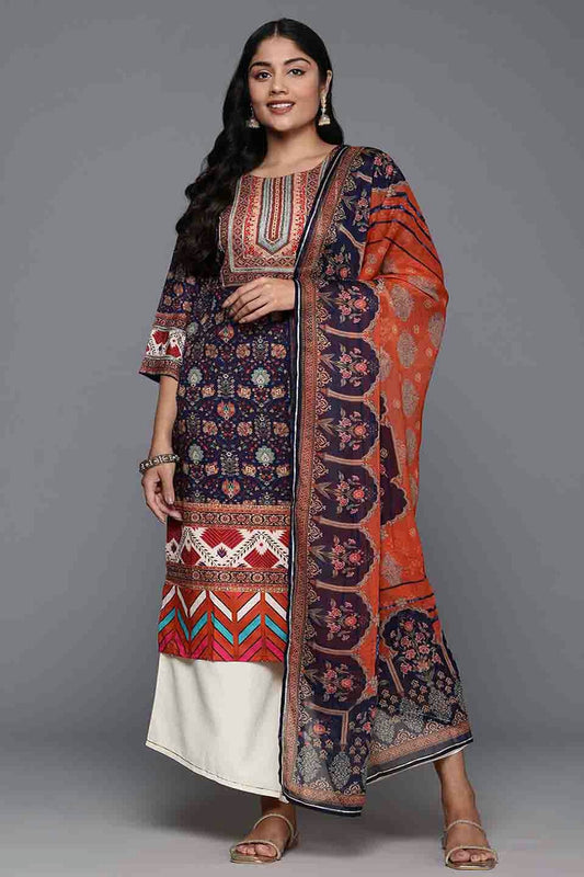 Navy Blue Colour Poly Crepe Stitched Palazzo Pant Suit VSSS1113798