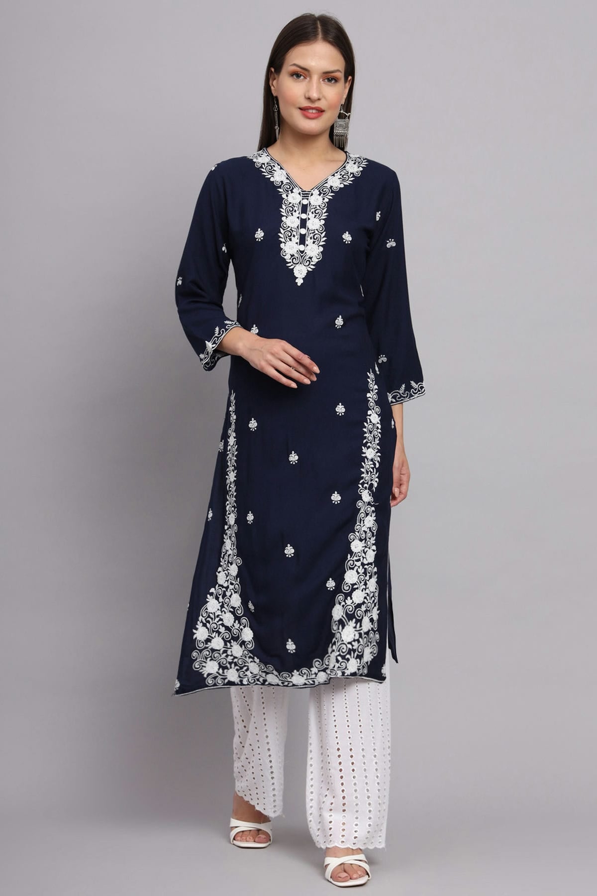 Navy Blue Colour Rayon Kurti