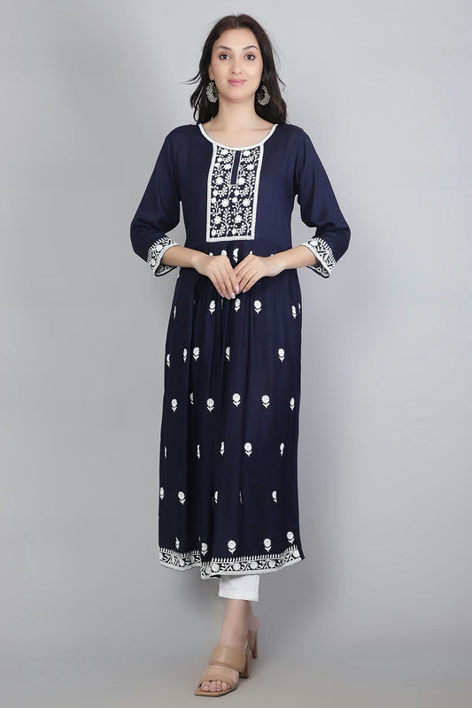 Navy Blue Colour Rayon Kurti