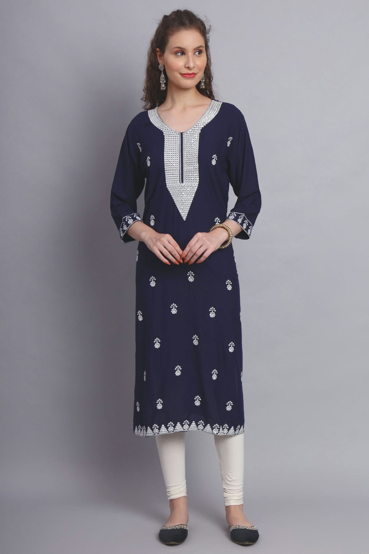 Navy Blue Colour Rayon Kurti