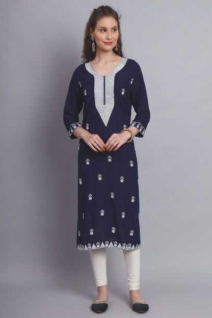 Navy Blue Colour Rayon Kurti