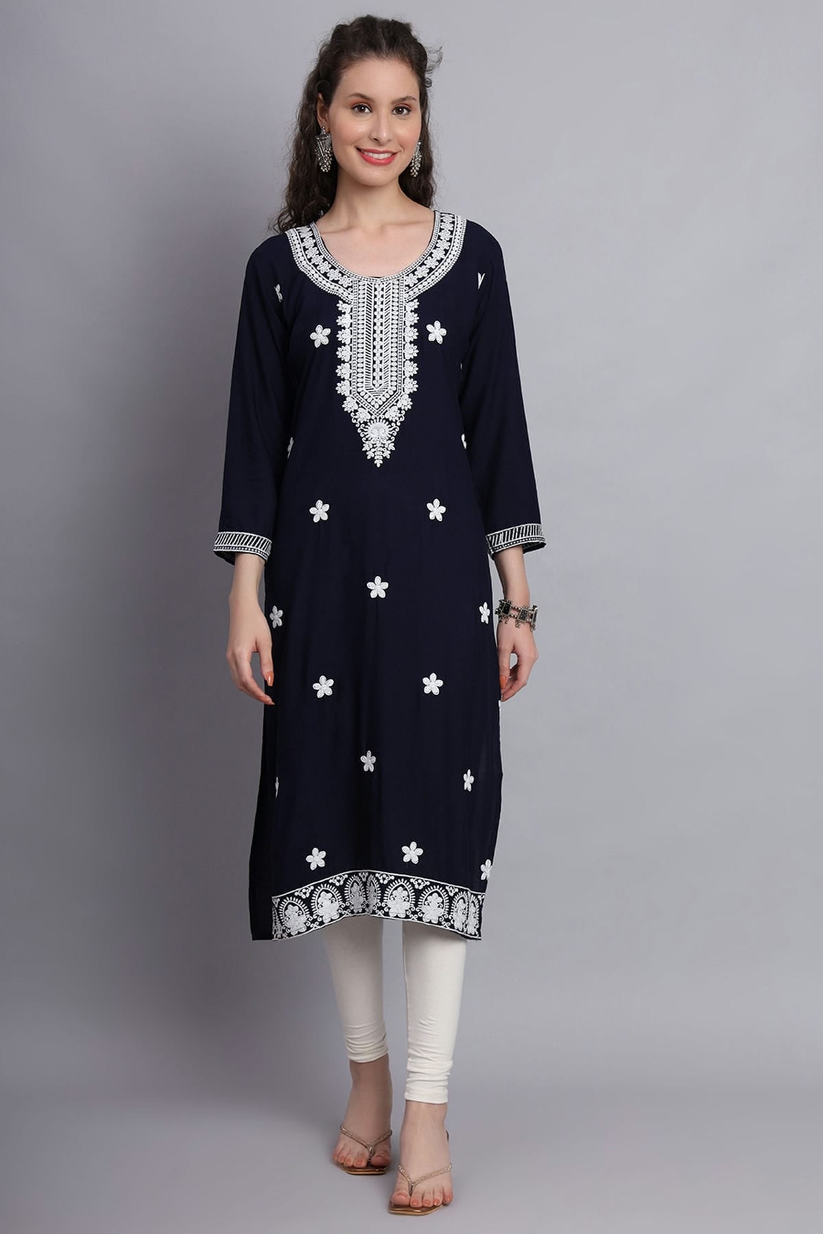 Navy Blue Colour Rayon Kurti