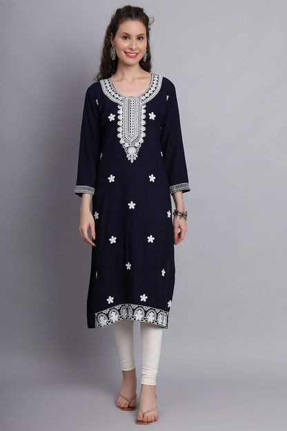 Navy Blue Colour Rayon Kurti