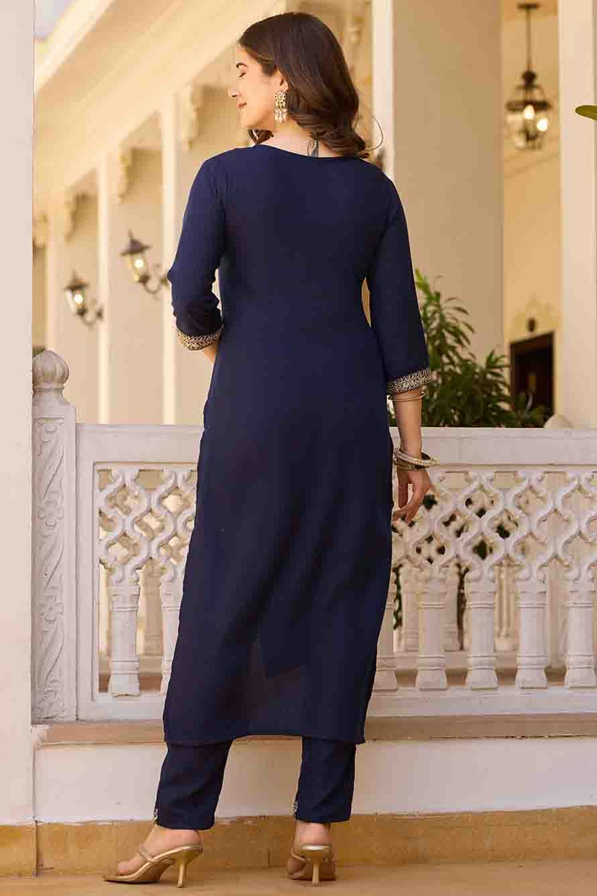 Navy Blue Colour Rayon Stitched Pant Style Suit VSSS1113787