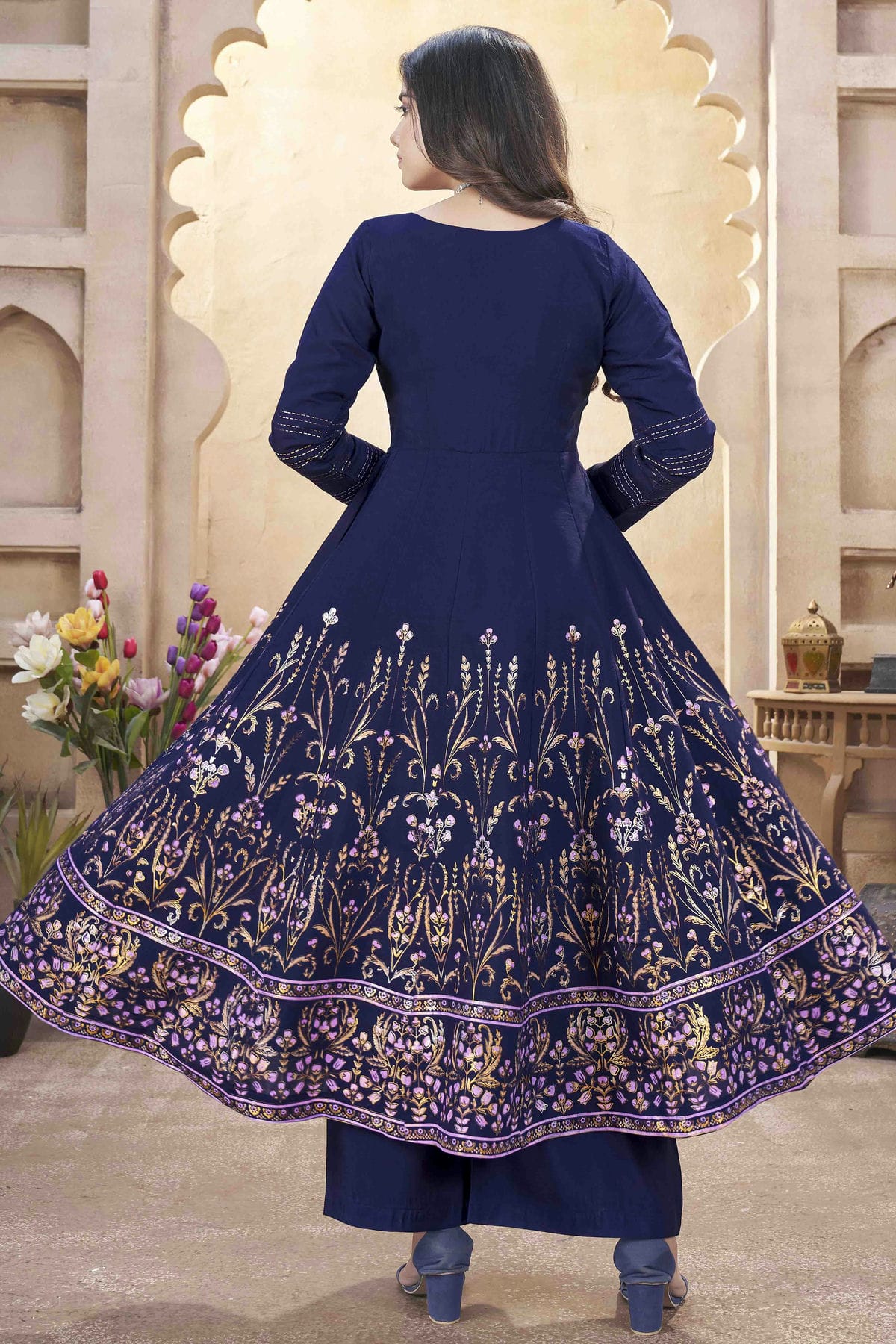 Navy Blue Colour Roman Silk Stitched Suit