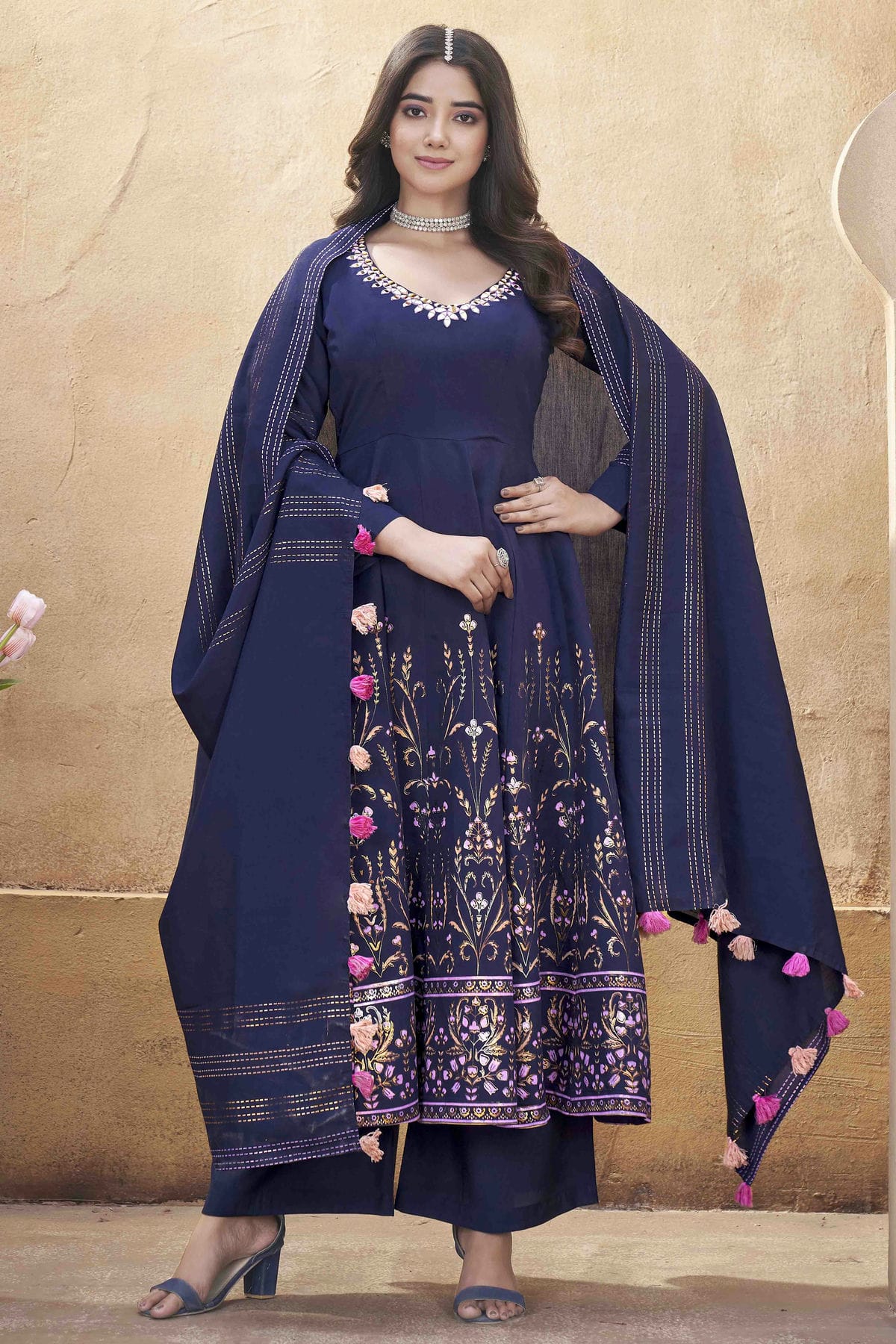 Navy Blue Colour Roman Silk Stitched Suit VSSS1112893