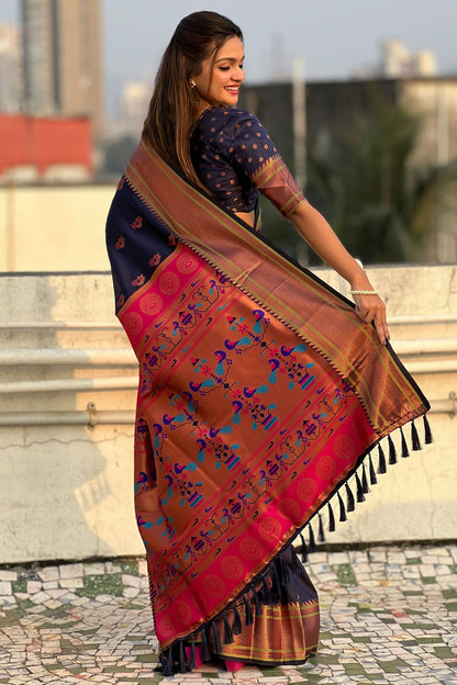 Navy Blue Colour Soft Silk Traditional Saree VSSD1111615
