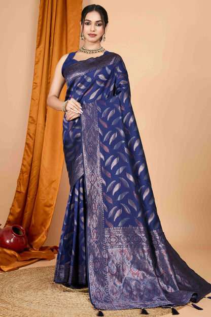 Navy Blue Colour Soft Silk Woven Work Traditional Saree VSSD1113547
