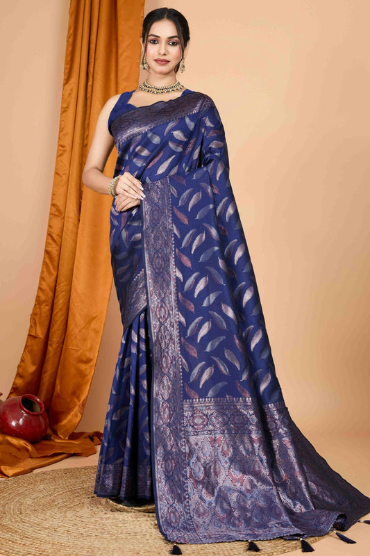 Navy Blue Colour Soft Silk Woven Work Traditional Saree VSSD1113547