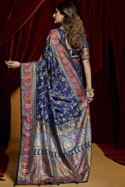 Navy Blue Colour Tussar Silk Paisley Printed Saree VSSD1113718