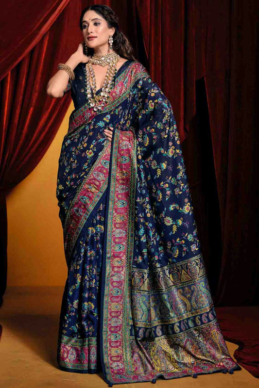 Navy Blue Colour Tussar Silk Paisley Printed Saree VSSD1113718