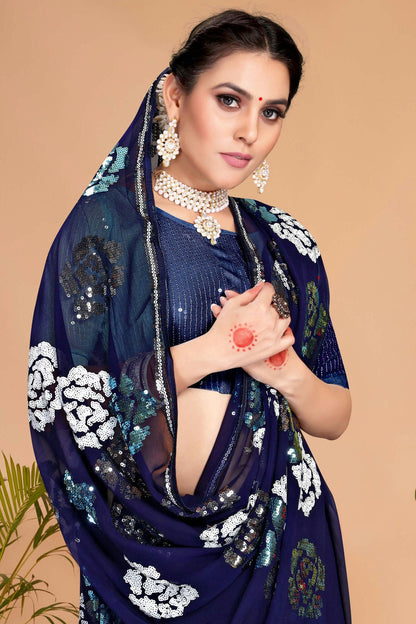 Navy Blue Colour Georgette Saree VSSD1090735