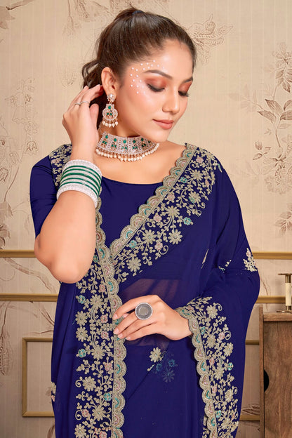 Navy Blue Colour Georgette Saree VSSD1090980