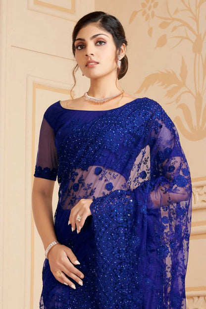 Navy Blue Colour Net Saree VSSD1090727