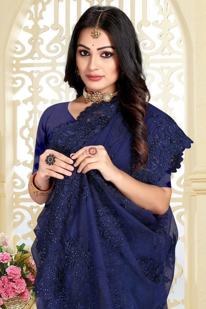 Navy Blue Colour Net Saree VSSD1090815