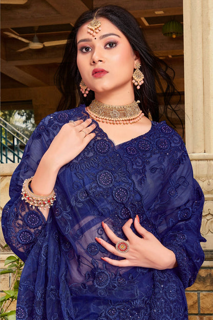 Navy Blue Colour Net Saree VSSD1090857