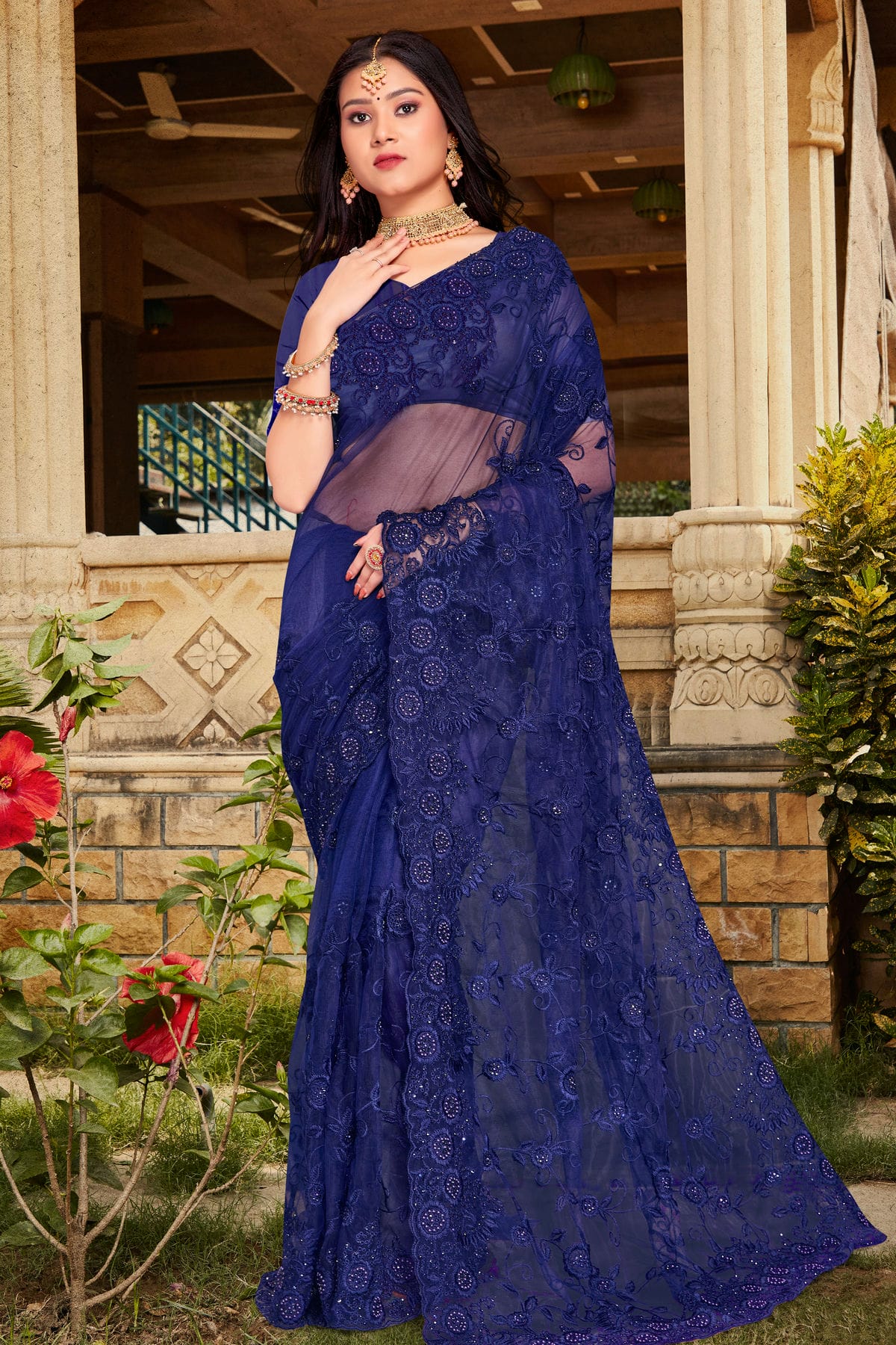 Navy Blue Colour Net Saree
