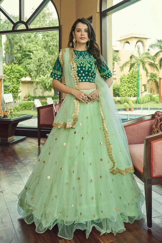 Nylon Net Designer Lehenga CholiIn Pista Green NCLC12710148