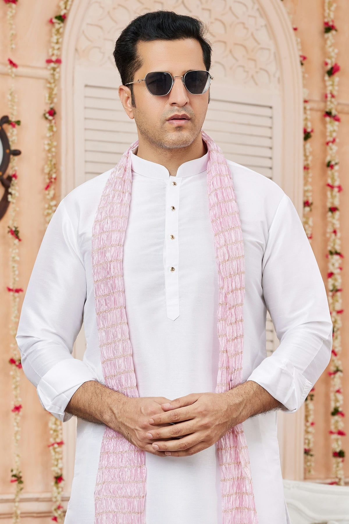 Off White Colour Art Silk Kurta Pajama With Stole VSKP1230242