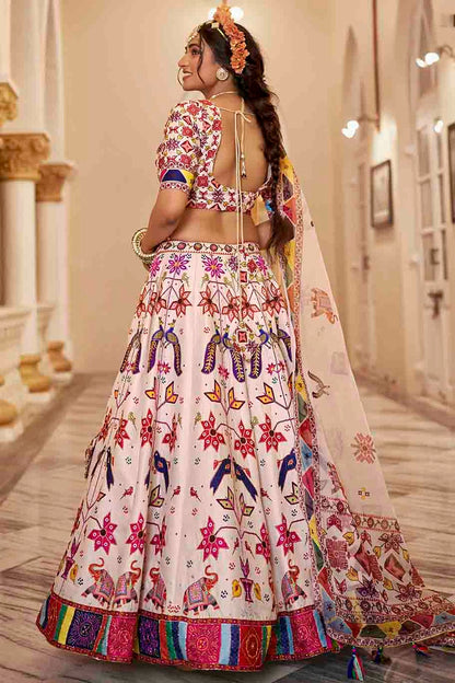 Off White Colour Art Silk Printed and Hand Work Lehenga Choli