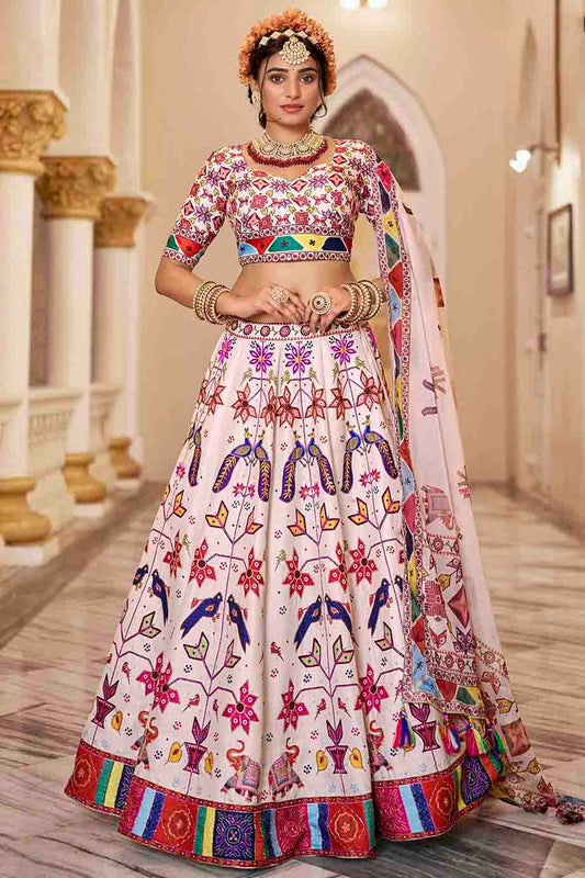 Off White Colour Art Silk Printed and Hand Work Lehenga Choli VSLC1080972