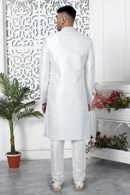 Off White Colour Art Silk Sherwani With Churidar Pant VSSH1230063