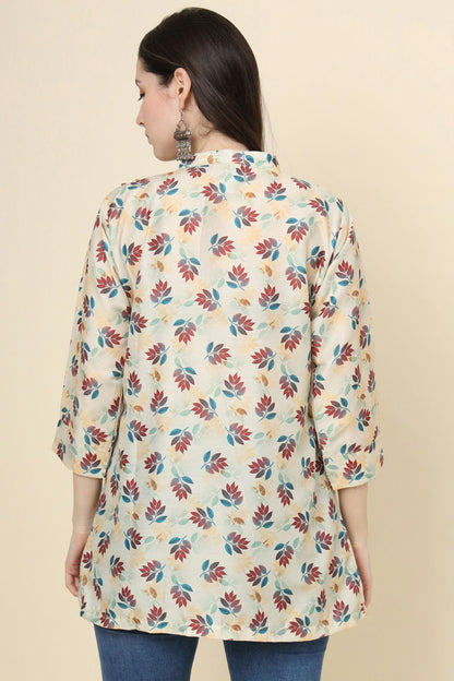 Off White Colour Cotton Printed Work Readymade Top VSTP1110787