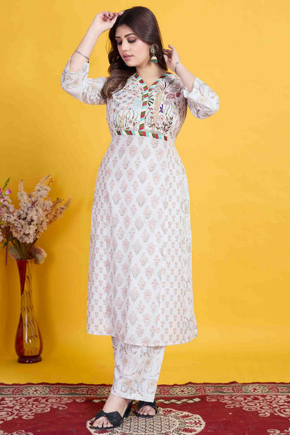 Off White Colour Cotton Stitched Pant Style Suit VSSS1140957