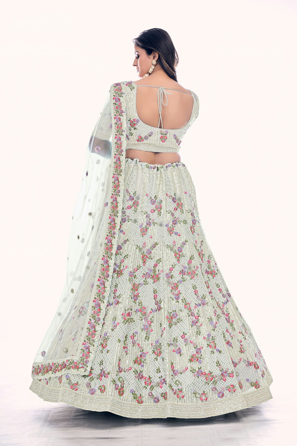 Off White Colour Embroidery Soft Net Lehenga Choli VSLD1080768