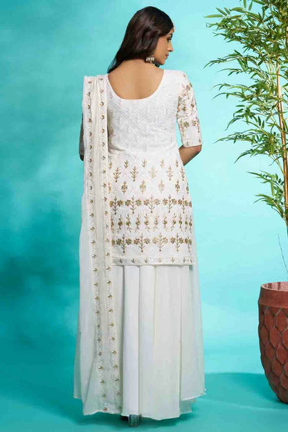 Off White Colour Faux Georgette Stitched Suit