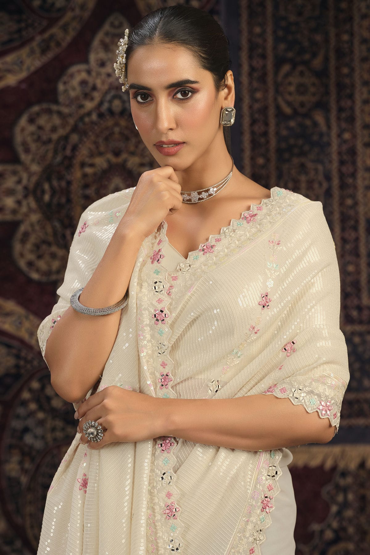 Off White Colour Georgette Designer Saree VSSD1080875