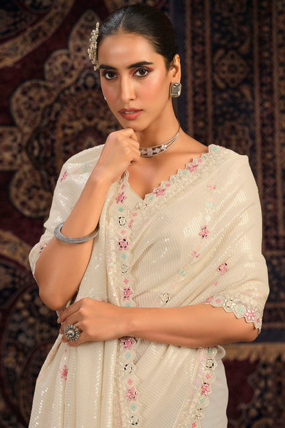 Off White Colour Georgette Designer Saree VSSD1080875