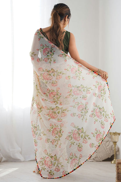 Off White Colour Georgette Printed Saree VSSD1112114