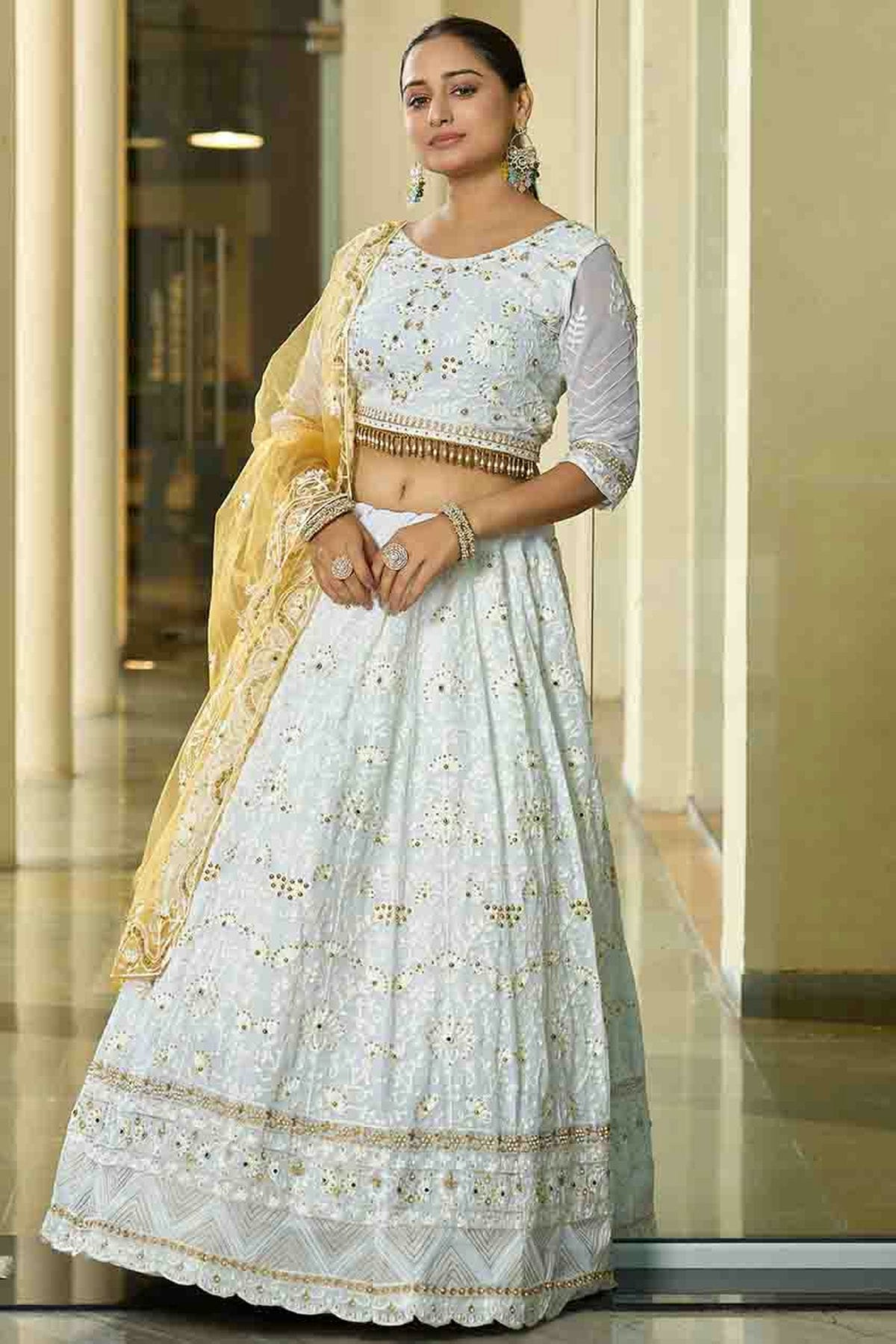 Off White Colour Georgette Semi Stitched Lehenga Choli VSLC1170099
