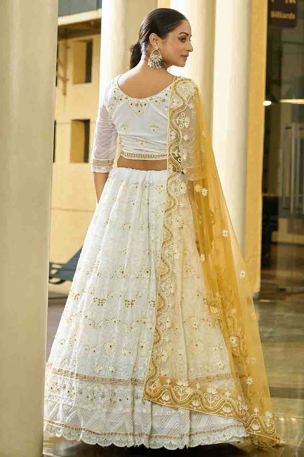 Off White Colour Georgette Semi Stitched Lehenga Choli VSLC1170099