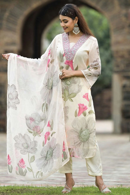 Off White Colour Georgette Stitched Suit