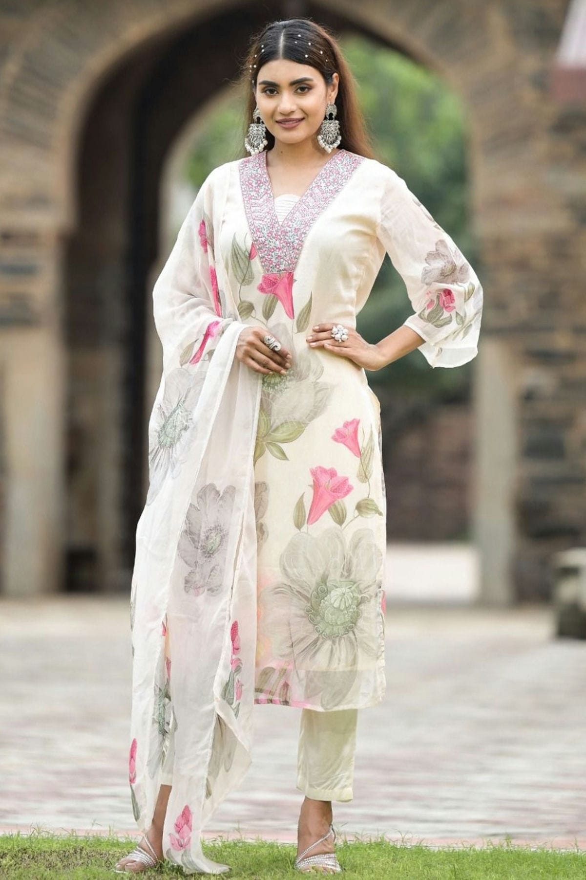 Off White Colour Georgette Stitched Suit