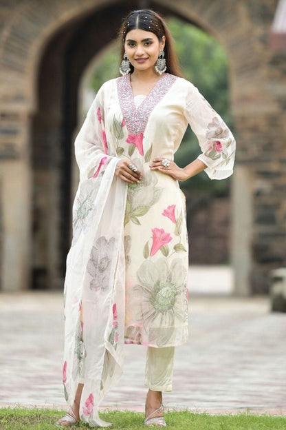 Off White Colour Georgette Stitched Suit