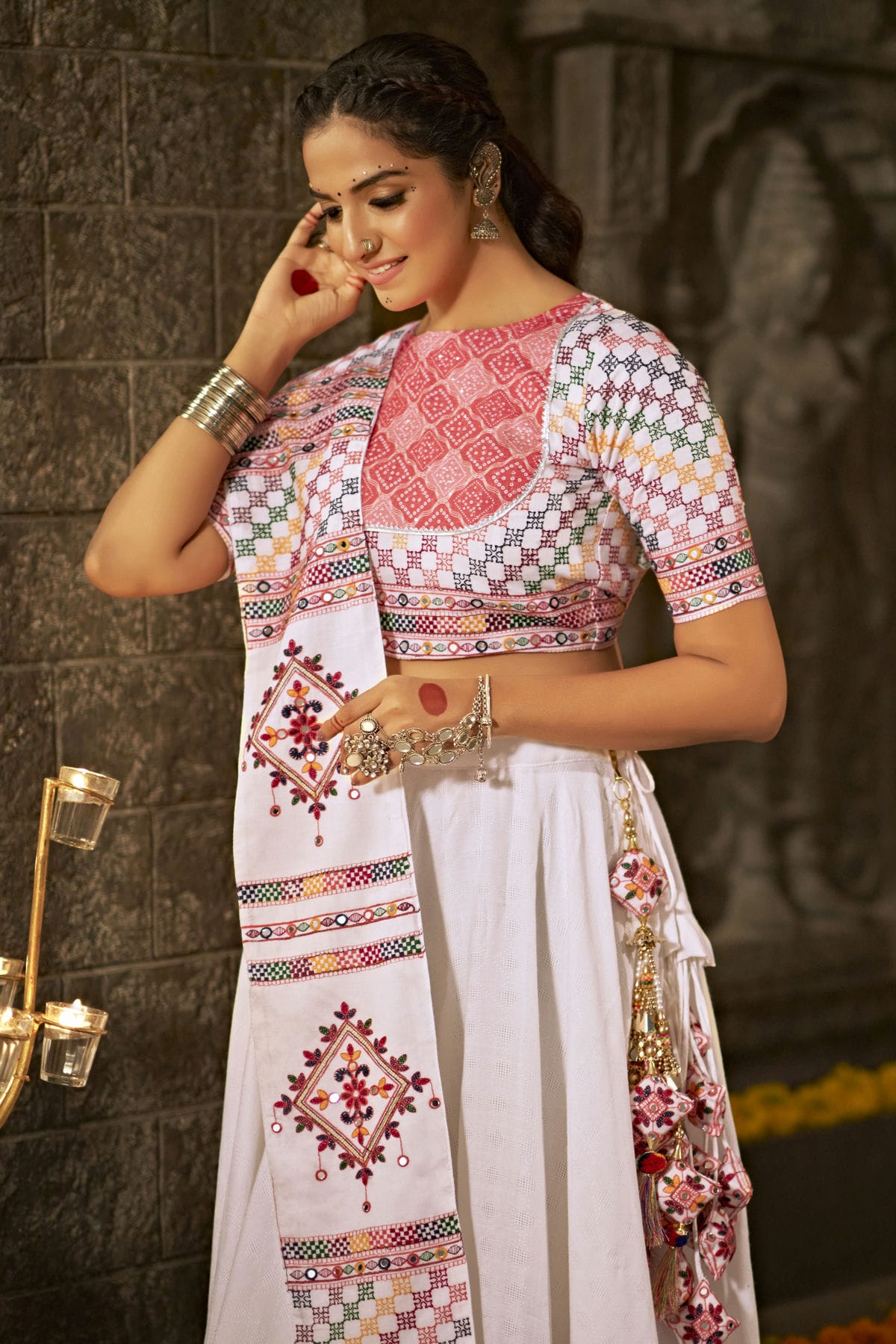 Off White Colour Jacquard Cotton Navratri Lehenga VSLC1150219