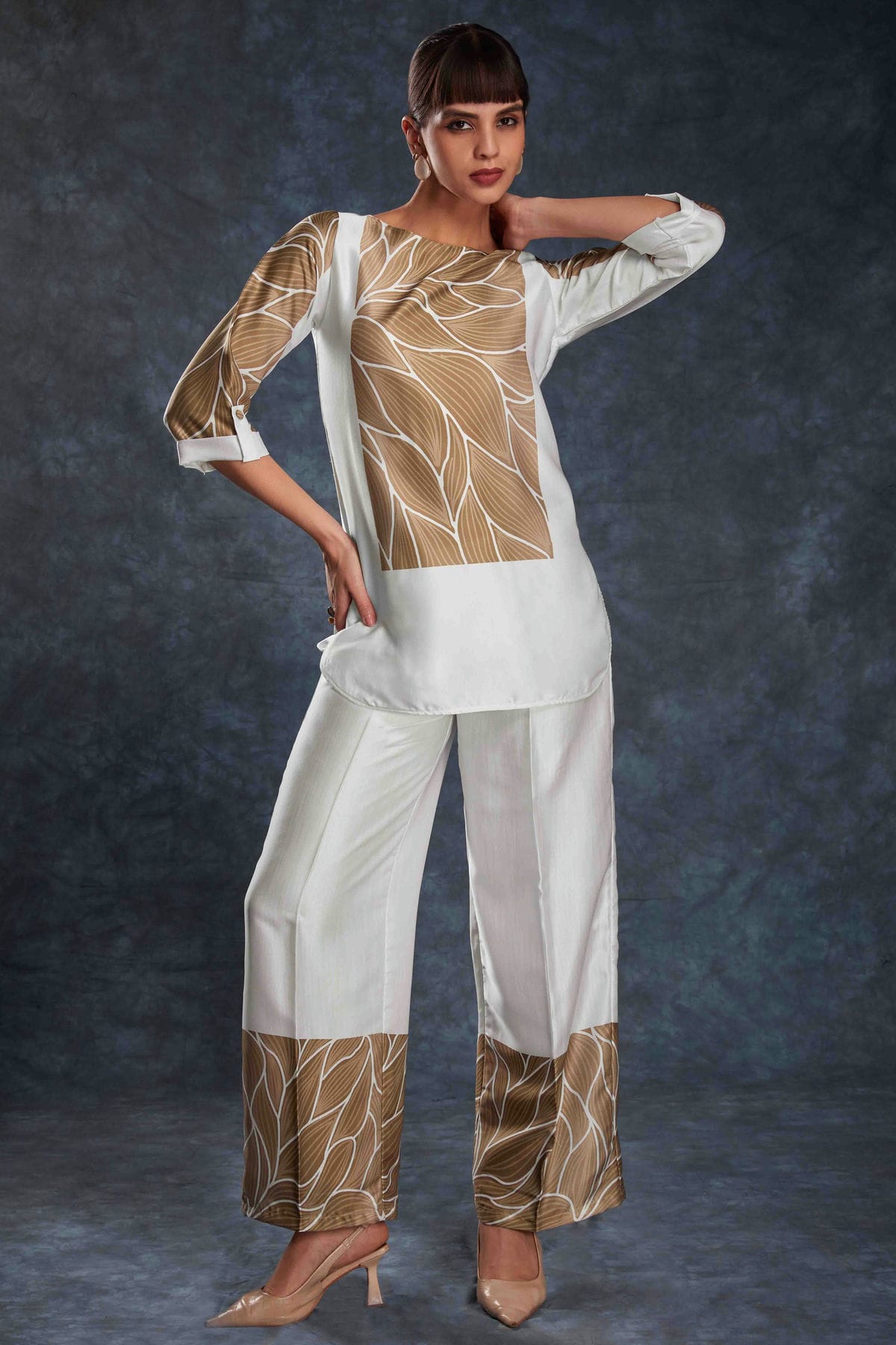 Off White Colour Linen Satin Co-Ord Set VSTP1080951