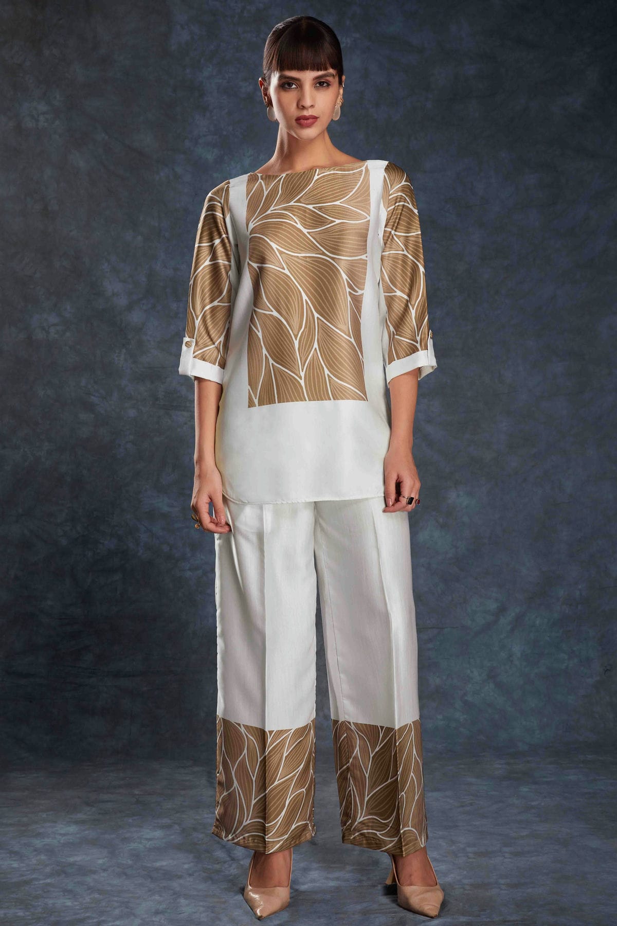 Off White Colour Linen Satin Co-Ord Set VSTP1080951