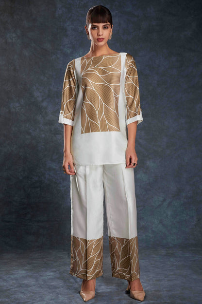 Off White Colour Linen Satin Co-Ord Set VSTP1080951