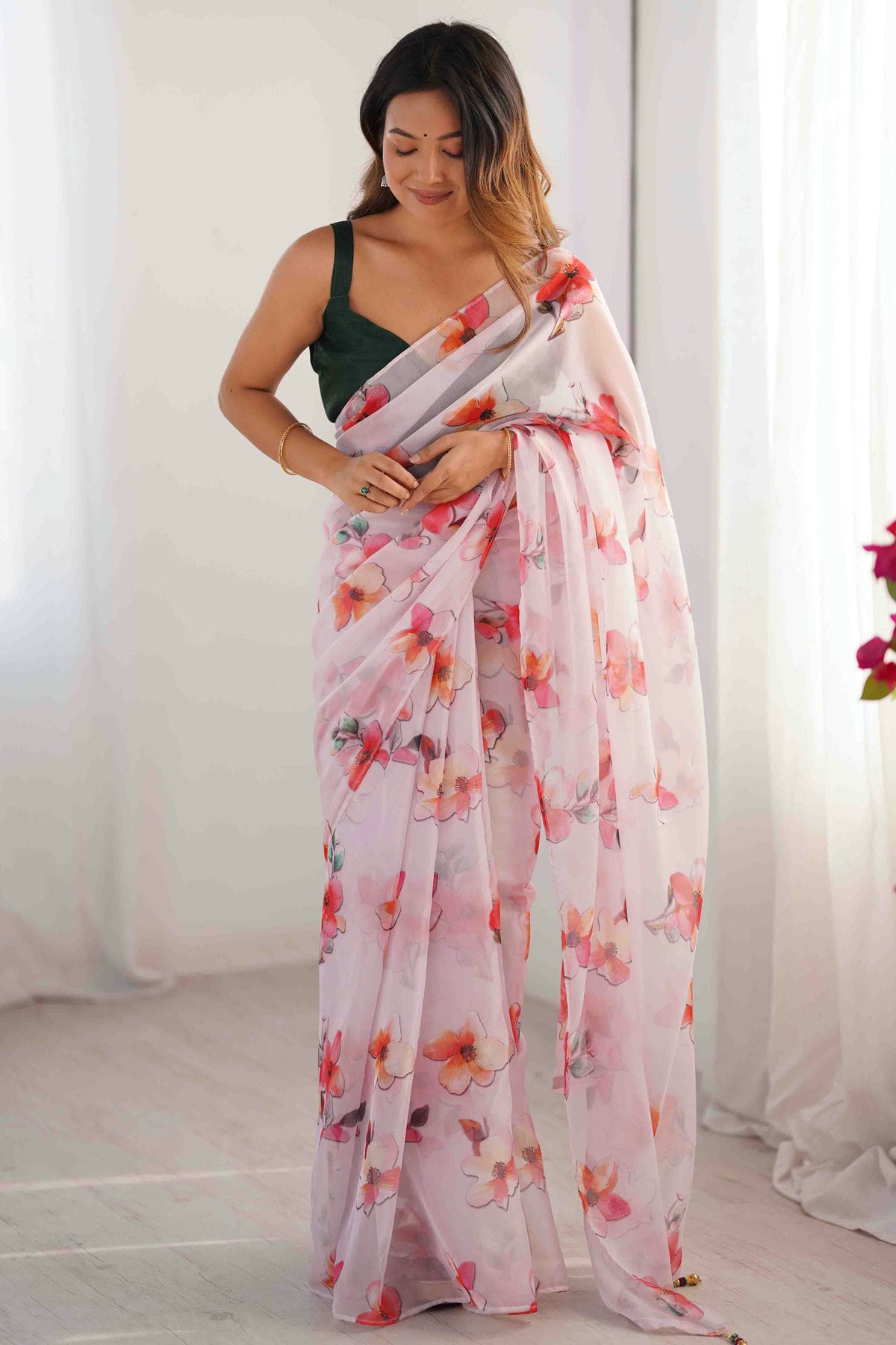 Off White Colour Organza Printed Saree VSSD1113833